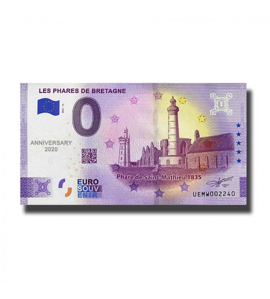 Anniversary 0 Euro Souvenir Banknote Les Phares De Bretagne France UEMW 2021-11