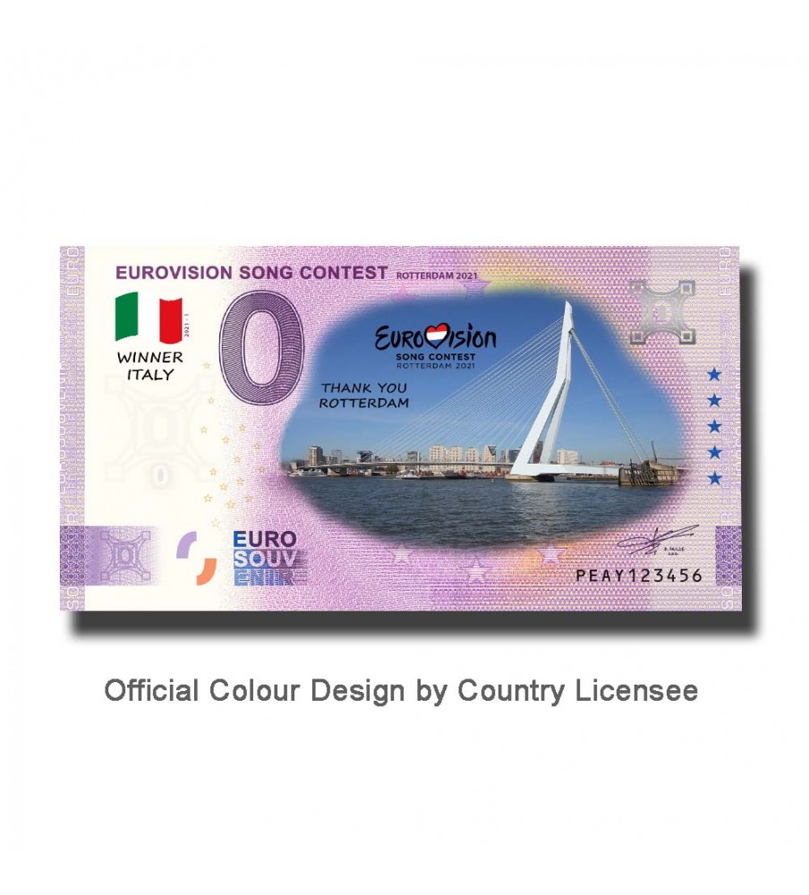 0 Euro Souvenir Banknote Eurovision Song Contest Colour Netherlands PEAY 2021-1 0 Euro Souvenir Banknote Eurovision Song Contest Colour Netherlands PEAY 2021-1