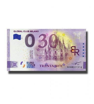 0 Euro Souvenir Banknote Global Club Milano Italy SEDM 2021-1