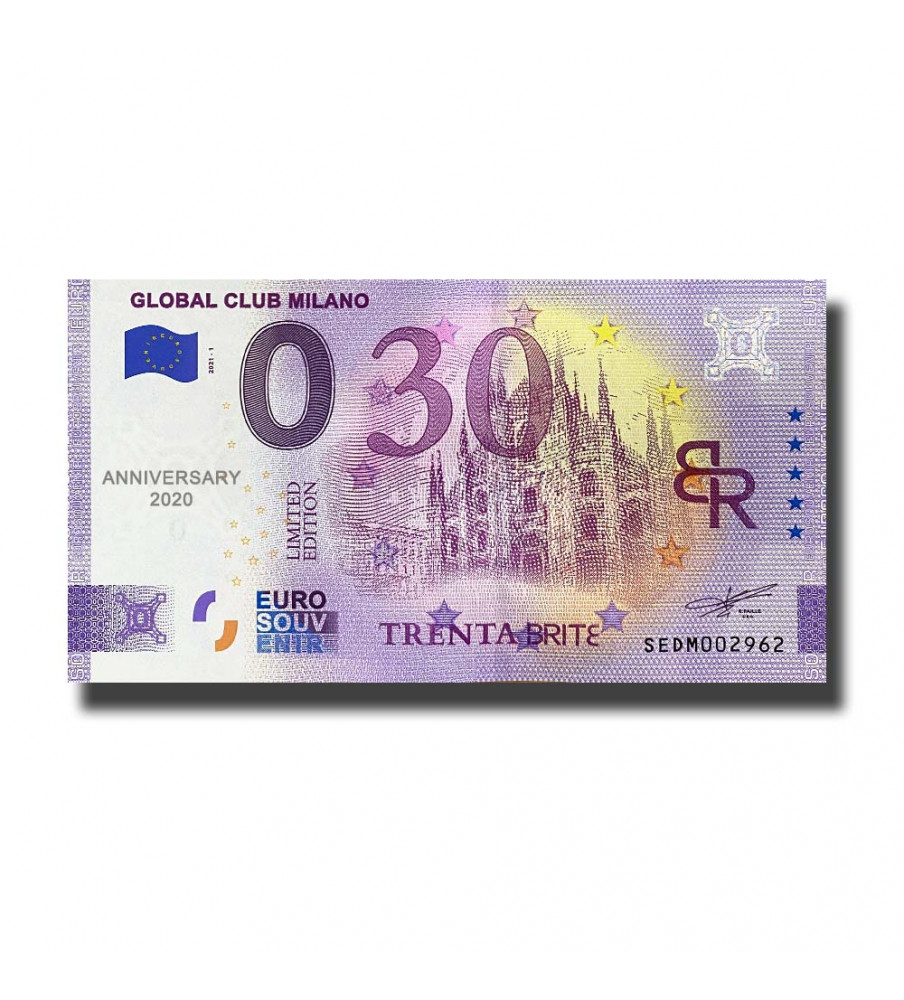 Anniversary 0 Euro Souvenir Banknote Global Club Milano Italy SEDM 2021-1