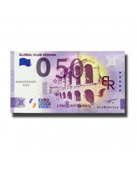 Anniversary 0 Euro Souvenir Banknote Global Club Verona Italy SEDM 2021-2