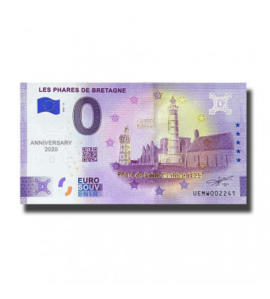 Anniversary 0 Euro Souvenir Banknote Les Phares De Bretagne Gold Edition France UEMW 2021-11