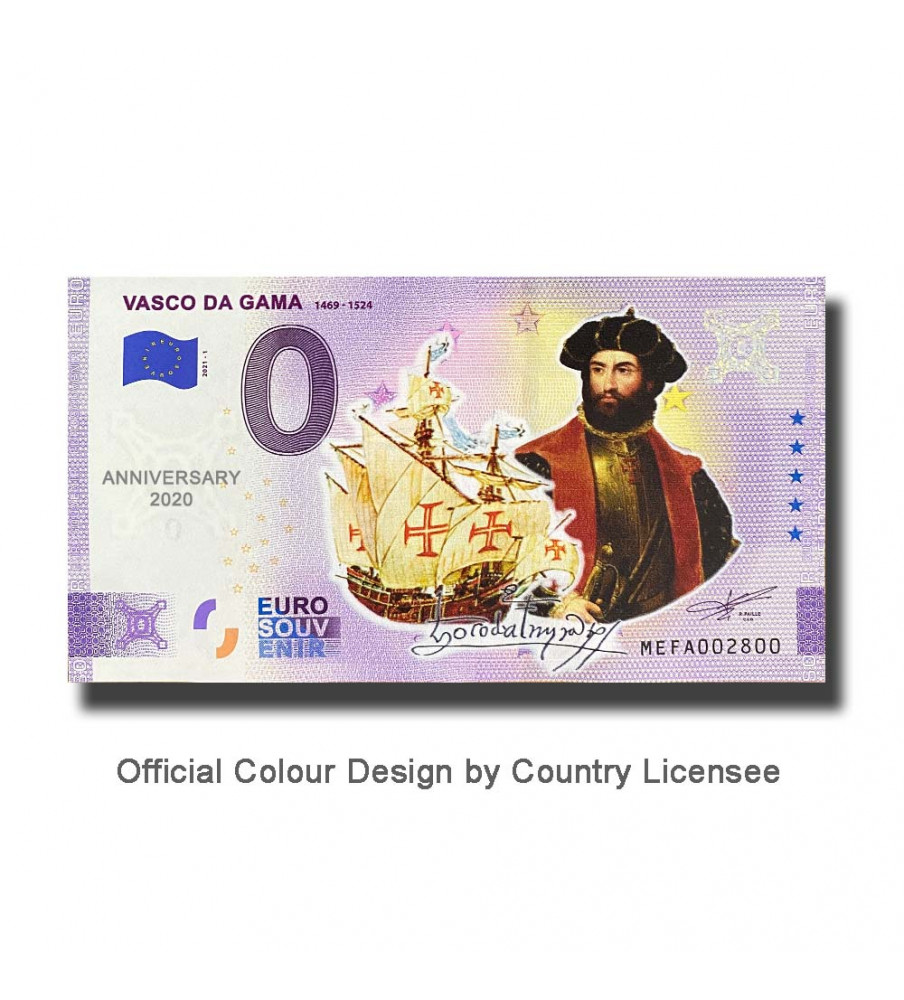 Anniversary 0 Euro Souvenir Banknote Vasco Da Gama Colour Portugal MEFA 2021-1