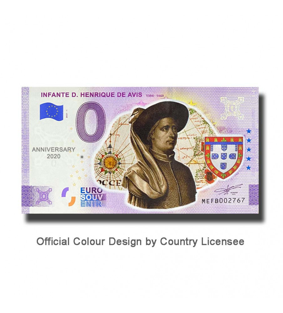 Anniversary 0 Euro Souvenir Banknote Infante D. Henrique De Avis Colour Portugal MEFB 2021-1