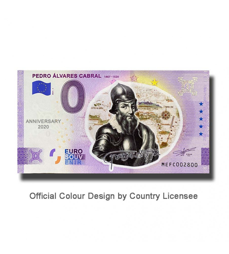 Anniversary 0 Euro Souvenir Banknote Pedro Alvares Cabral Colour Portugal MEFC 2021-1