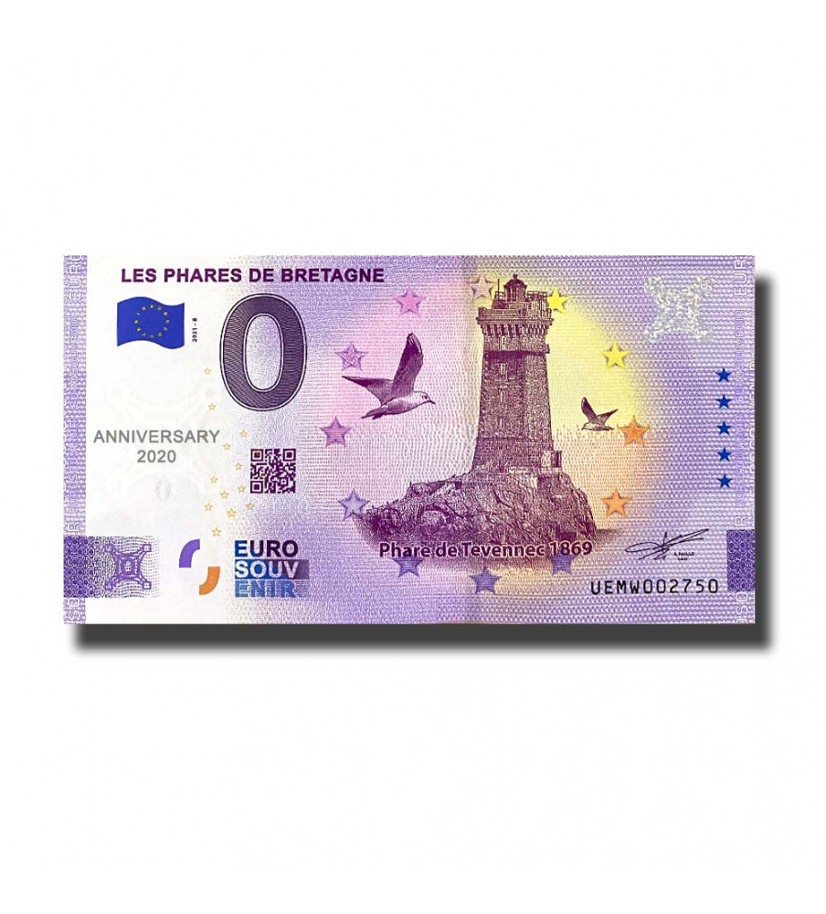 Anniversary 0 Euro Souvenir Banknote Les Phares De Bretagne France UEMW 2021-8