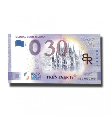0 Euro Souvenir Banknote Global Club Milano Colour Italy SEDM 2021-1