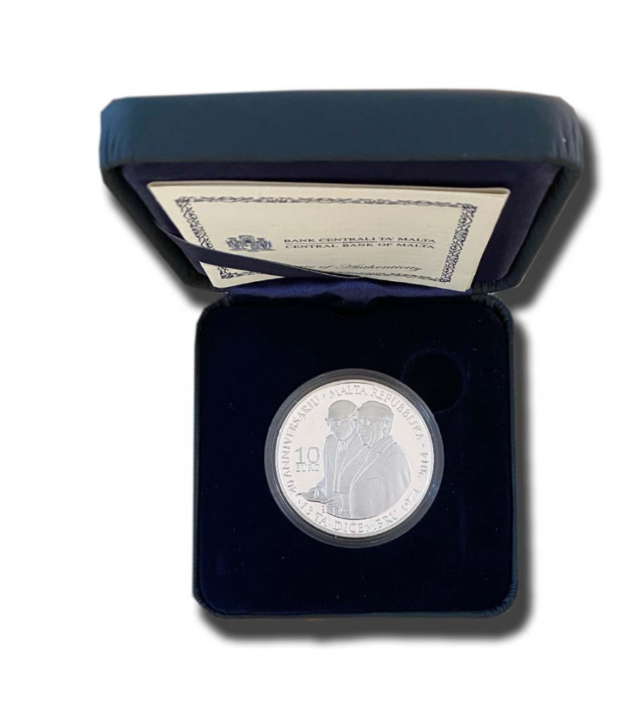 2014 Malta €10 Republic of Malta 40th Anniversary 1974 - 2014 Commemorative Silver Coin Proof