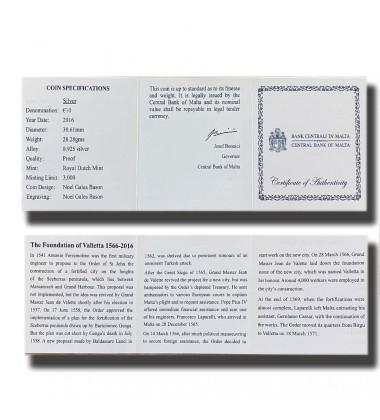 2016 Malta €10 The Foundation Of Valletta 1566-2016 Commemorative Silver Coin Proof