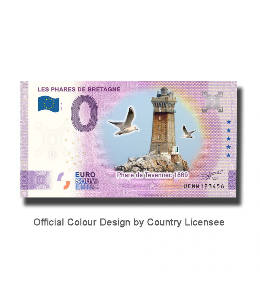 0 Euro Souvenir Banknote Les Phares De Bretagne Colour France UEMW 2021-8
