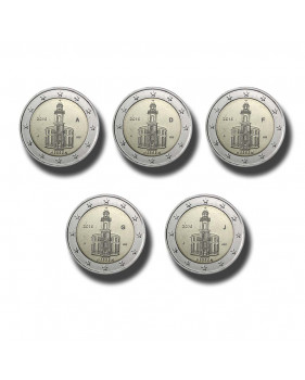 2015 Germany A D F G J Hessen St Paul's Church 2 Euro Coin Set of 5