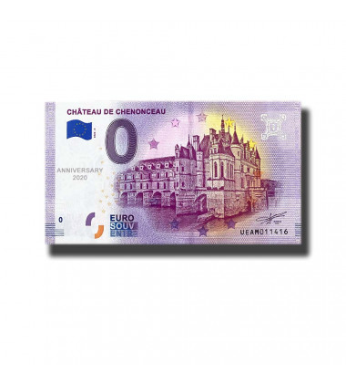 Anniversary 0 Euro Souvenir Banknote Chateau De Chenonceau France UEAM 2020-2