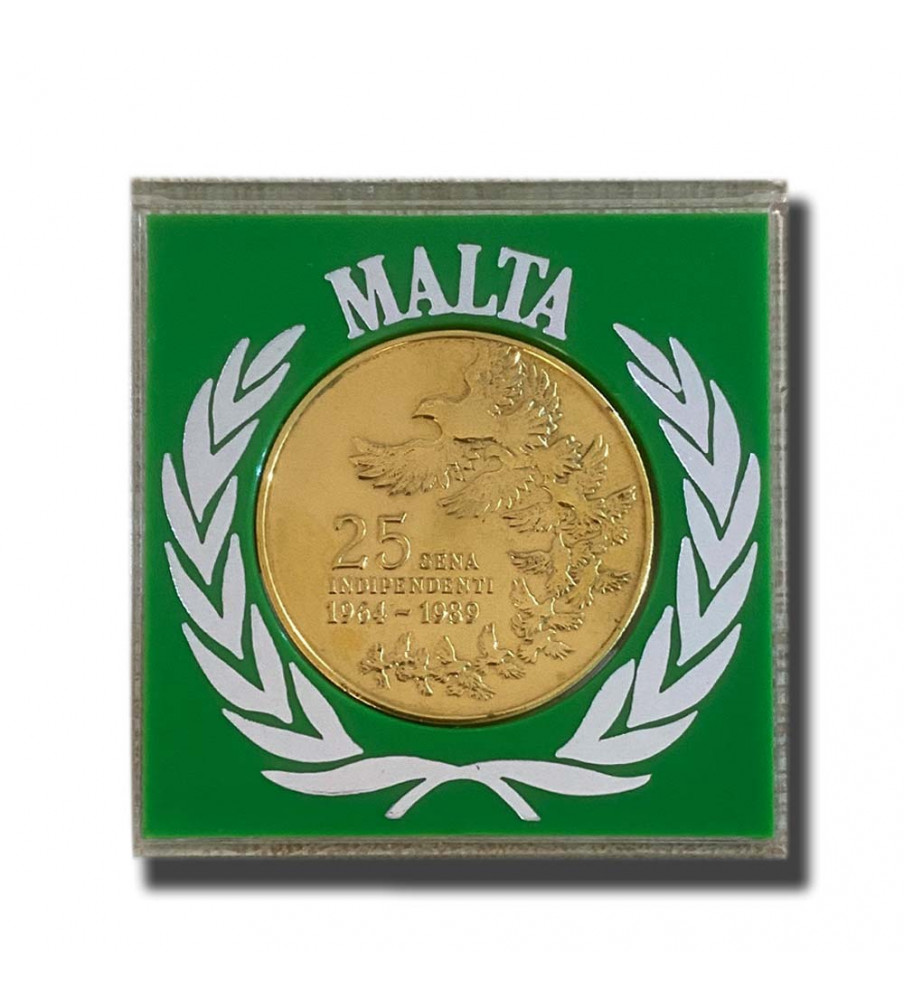 1989 MALTA MEDAL 25 YEARS OF INDEPENDENCE GOLD GILT