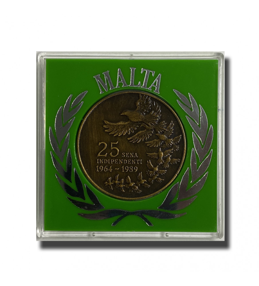 1989 Malta Medal 25 Years of Independence Bronze 38mm